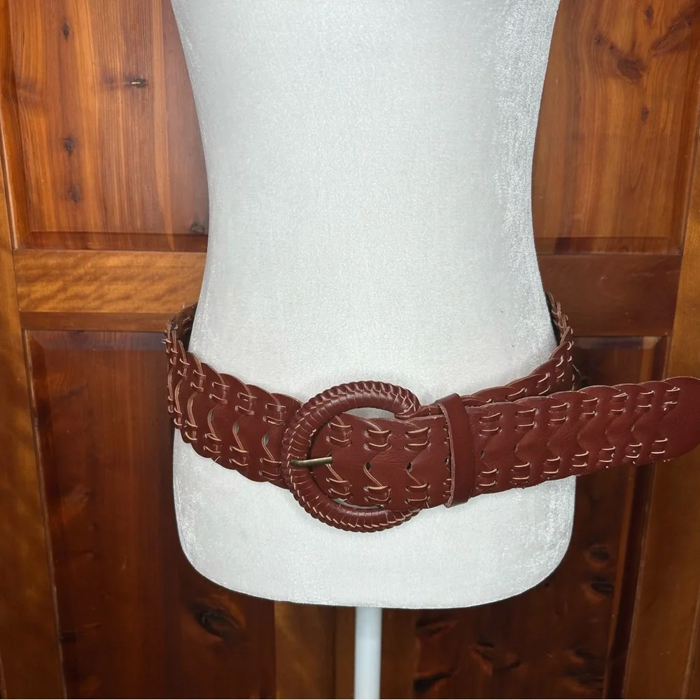 Macy's Rich Brown Woven Braided Faux Leather Belt Y2K Western Country Hippie